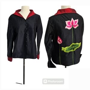 Silk Evening Jacket Hand Embroidered Vietnam Vintage  LOTUS LUXURY ECU S…